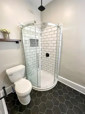 a bathroom with a shower and a toilet at The Allen House - 3 Bedroom - 2 Full Bath - Private Gorgeous Apartment - Sleeps 8 in Albany