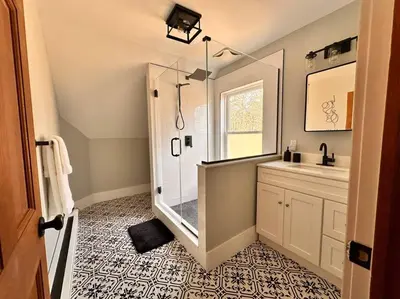 a bathroom with a shower and a sink at SRC-Hudson Valley, Berkshires Cultural Corridor in Canaan