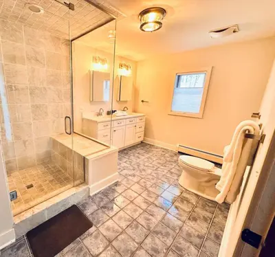 a bathroom with a shower and a toilet and a sink at SRC-Hudson Valley, Berkshires Cultural Corridor in Canaan
