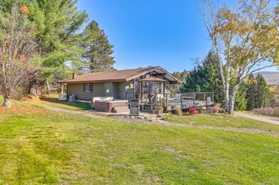 a house with a gazebo in the yard at Cozy Mtn-View Chalet Less Than 2 Mi to Windham Slopes in Windham