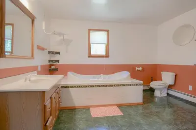 a bathroom with a tub and a toilet at High Falls Hideout in Catskill