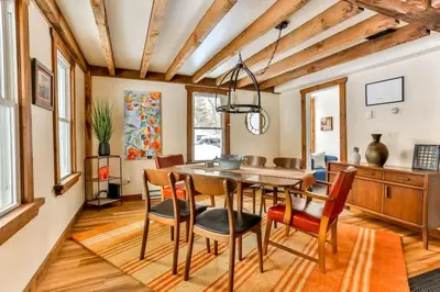 a dining room with a table and chairs at Majestic Mountain Retreat with Fire Pit Facing Mtn in Hunter