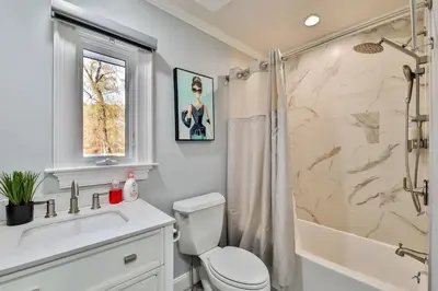a bathroom with a toilet and a shower at Mountain Dream Brand New Hot Tub Fire Pit in Hunter
