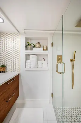 a bathroom with a shower and a glass shower stall at Romantic Hideout 1Bedroom Lower Level in Stamford