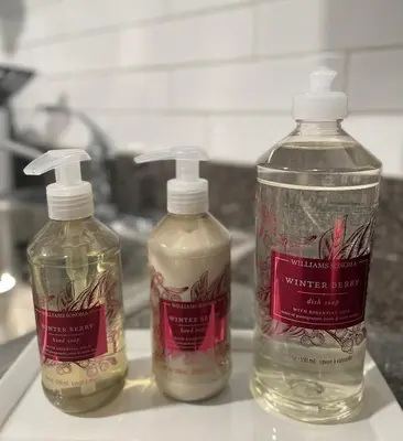 two bottles of soap sitting on top of a sink at Pelham Haven Suite in New York in Pelham