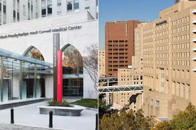 two photographs of a city with a building at Private Studio Near Columbia Presbyterian Hospital in New York