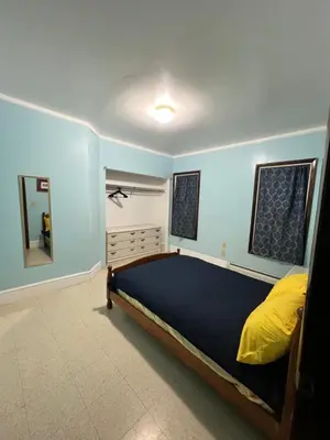 a bedroom with a bed and a mirror in it at Holyoke House Oasis - Fast Wifi, Spacious, Quiet Neighborhood in Holyoke