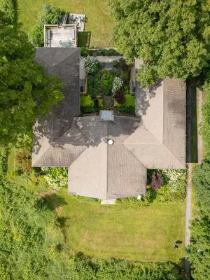 an overhead view of a house with a garden at Casa Catskills in Margaretville