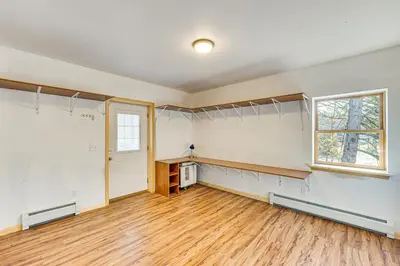 an empty room with a desk and a window at Near Historic Sites Bright Hyde Park Guest Suite in Hyde Park