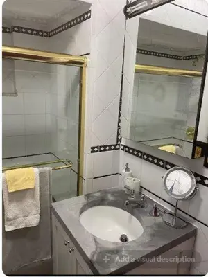 a bathroom with a sink and a mirror at Charming Victorian Home in the Heart of White Plains in White Plains