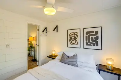 a bedroom with two white beds and two lamps at Mtn Views and On-Site Hiking Trails Catskills Cabin in Round Top