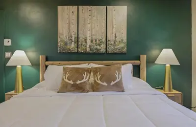 a bedroom with a large white bed with two lamps at Luxurious Poconos Retreat - Hot Tub, Sauna, Games in East Stroudsburg