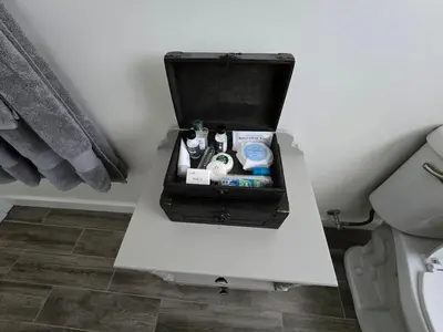 a box sitting on top of a table in a room at The Jefferson Guest House in Litchfield