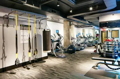 a gym with treadmills and elliptical machines at UWS 1br w gym doorman elevator nr Central Park NYC-1049 in New York