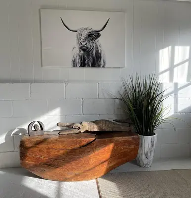 a wooden tub in a room with a picture of a bull at New- Farm view-Winter escape with cozy fireplace in Lake Katrine