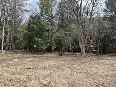 an empty field with trees in the background at Twin Pines Lake Resort 1 in Northville