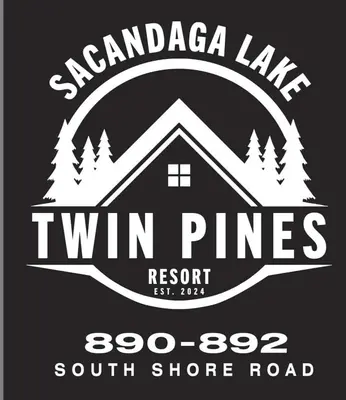 a logo for a tywan pine south shore road at Twin Pines Lake Resort 1 in Northville