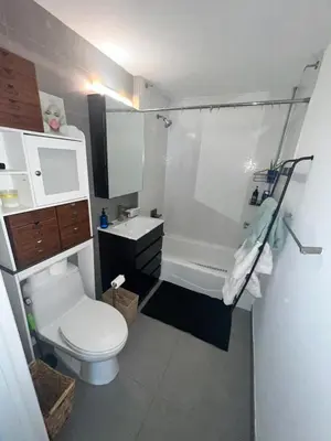 a bathroom with a toilet and a sink and a shower at 4 PEEPS Apt INWILLIAMSBURG in Brooklyn