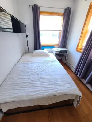 a bedroom with a large bed with a window at Nice rooms Woodside in Queens