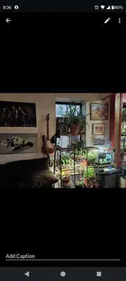 a living room with a table and some pictures on the wall at My apartment in New York