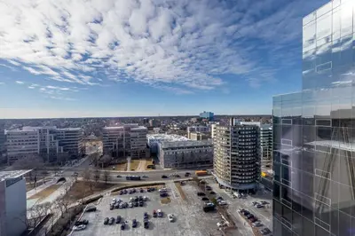 a view of a city from a building at Luxury 2 BR Apt with Gym in Stamford