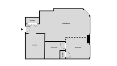 a black and white floor plan of a house at Tribeca Studio w City views Gym Pool NYC-110 in New York