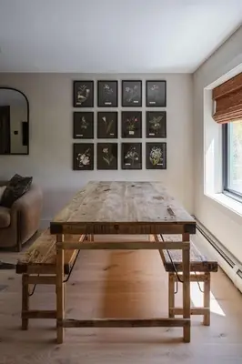 a wooden table in a living room with a table sidx sidx sidx at The Bend Micro Resort in Phoenicia