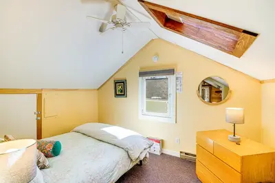a bedroom with a bed and a sink and a ceiling at 3 Mi to Hiking Cozy Mt Tremper Apt in Mount Pleasant