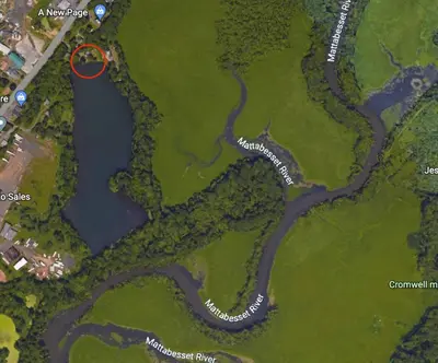 a map of a river with a red marker at 24 Serenity A Lakefront Cottage Retreat in Middletown