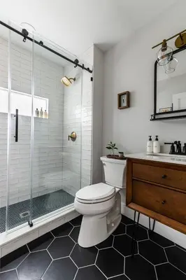 a bathroom with a shower and a toilet and a sink at Perch Cottages #7 - Creek Access, Sauna, Mt views in Boiceville