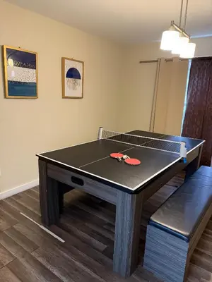 a ping pong table with ping pong balls on it at Spacious and tranquil 5br house in charming East Stroudsburg w game room, pets allowed in East Stroudsburg