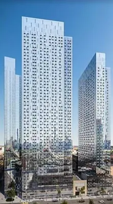a view of a large building in a city at Luxury 2 bedrooms 2 bathrooms Corner Apartment Breathtaking City Views Modern Retreat in Sunnyside