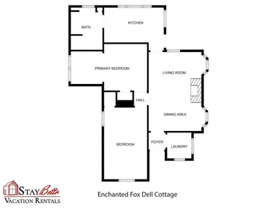 a plan of the first floor of a building at Enchanted Fox Dell Cottage in Monticello
