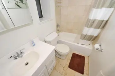 a bathroom with a sink and a toilet and a shower at Charming 3BR Apartment in NYC in New York