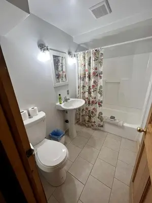 a bathroom with a toilet and a sink at Homey Pet-Friendly Cabin Rental for Groups in the Catskills in Big Indian