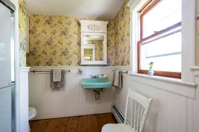 a bathroom with a sink and a mirror at Secluded Cottage Rental with a Fireplace in Greenville, New York in Greenville