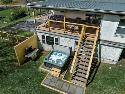 an overhead view of a deck on a house at Charming Retreat Walking in Tannersville