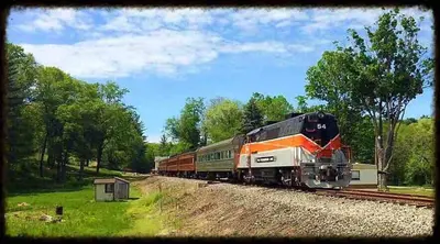 a train is traveling down the tracks at Honesdale Escape ~ A Place to Remember - Apartment in Honesdale