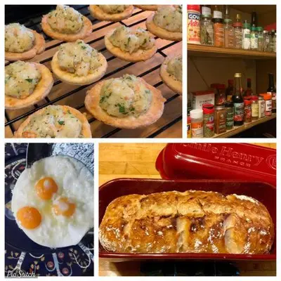 a collage of pictures of food with eggs and bread at The Stone House in Sharon Springs