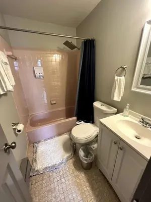 a bathroom with a toilet and a tub and a sink at Massive 5BD/4BA 3-Story Duplex @ Downtown Albany in Albany