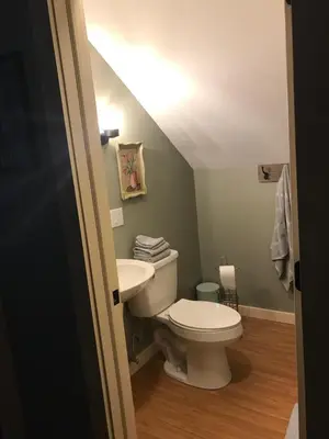 a bathroom with a toilet and a sink at Apartment on the Battenkill River in Greenwich