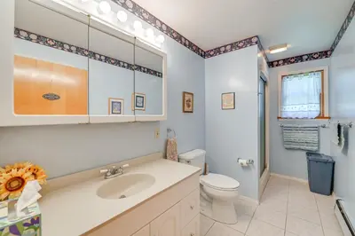 a bathroom with a sink and a toilet at 1 Mi to Hunter Mtn Cozy Unit on 6-Acre Property! in Hunter