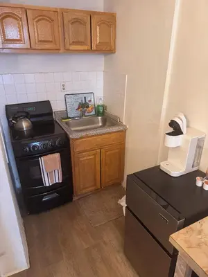 a small kitchen with a sink and a stove at Kitchenette in New York