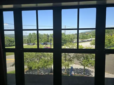 a view from a window of a parking lot at The Appalachian Hotel at Mountain Creek Resort - Pool, Hot Tub & Sauna in Vernon Township