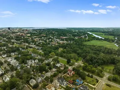 an overhead view of a city with trees and buildings at Red Cross Haven in New Haven