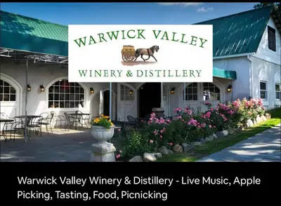 a sign for the wawak valley winery and distillery at Lakefront Haven on Greenwood Lake in West Milford