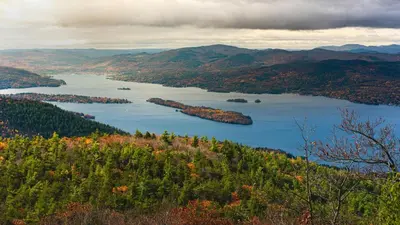 a view of a large lake in the mountains at Charming Three Bedroom Retreat House in Saugerties