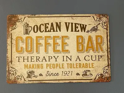 a sign that reads popcorn view coffee bar therapy in a cup at Dog-Friendly Oceanfront Getaway - Walk to Dining - Private Beach Access in Milford