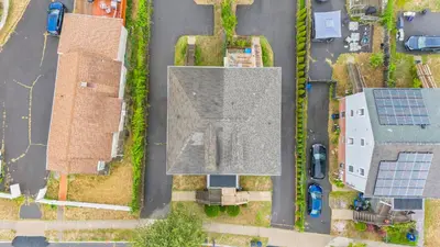 an overhead view of a roof of a house with solar panels at Near YALE - Beautiful Waterfront Townhouse in New Haven in New Haven