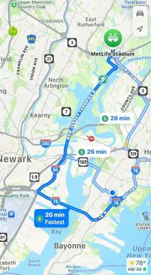a map of the roads and highways at Quiet close to NYC BBQ Deck in Jersey City